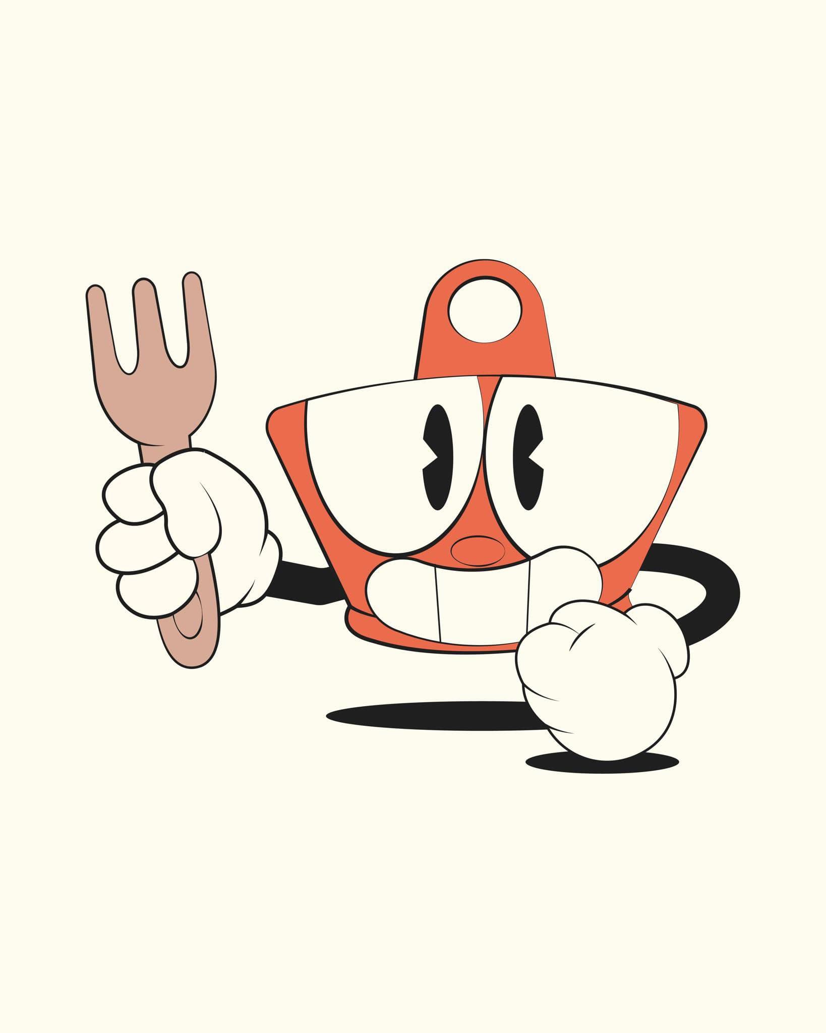 La mascotte Bouillotte, fourchette à la main